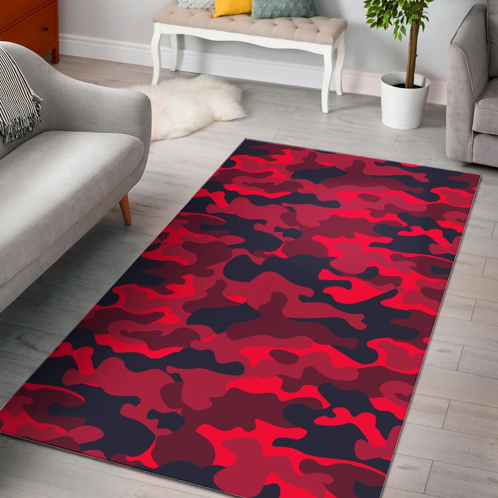Red Pink And Black Camouflage Print Area Rug GearFrost