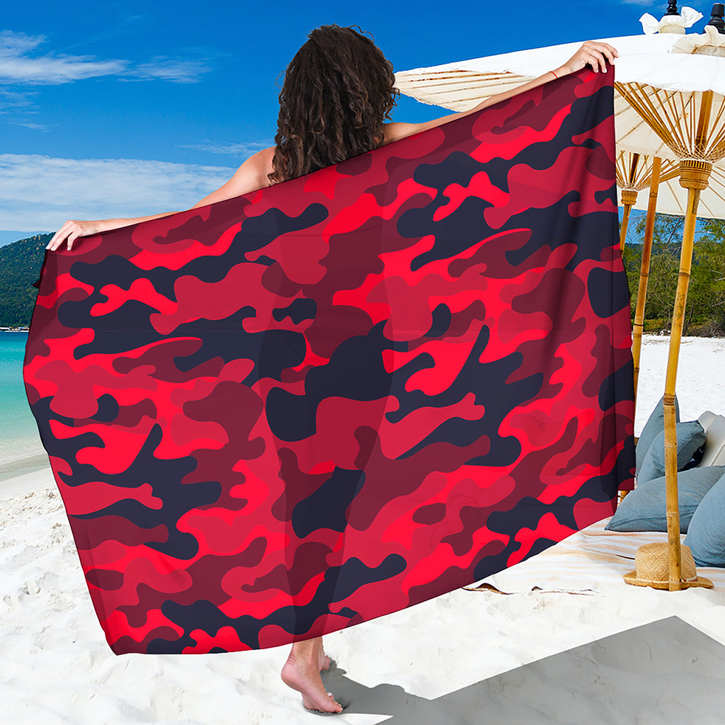 Red Pink And Black Camouflage Print Beach Sarong Wrap