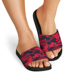 Red Pink And Black Camouflage Print Black Slide Sandals