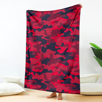 Red Pink And Black Camouflage Print Blanket