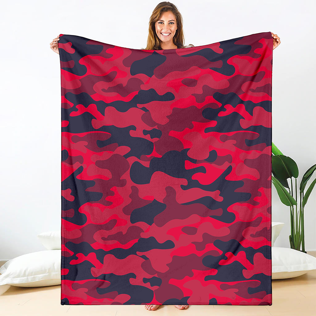 Red Pink And Black Camouflage Print Blanket
