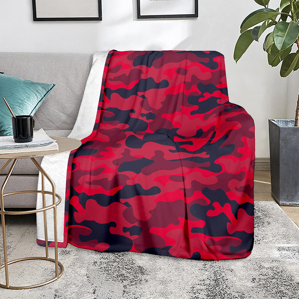 Red Pink And Black Camouflage Print Blanket