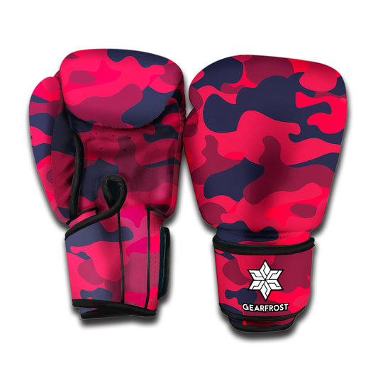 Red Pink And Black Camouflage Print Boxing Gloves