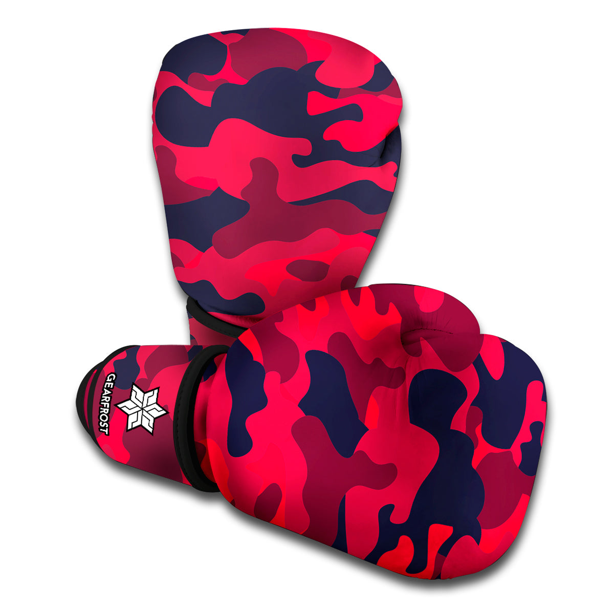 Red Pink And Black Camouflage Print Boxing Gloves
