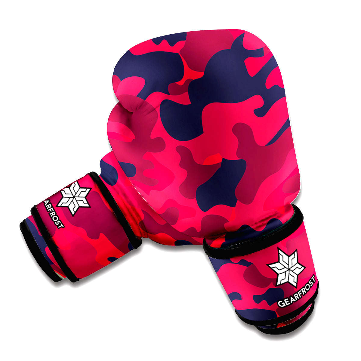 Red Pink And Black Camouflage Print Boxing Gloves