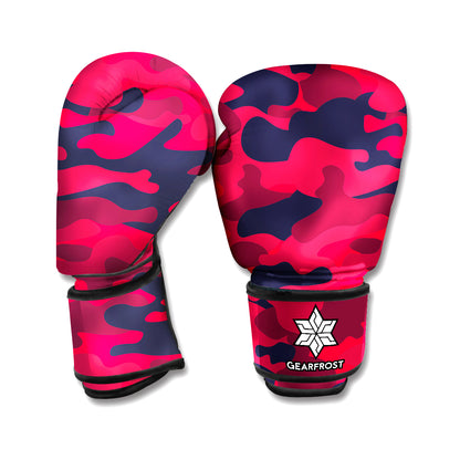 Red Pink And Black Camouflage Print Boxing Gloves
