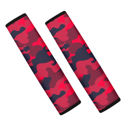Red Pink And Black Camouflage Print Car Seat Belt Covers
