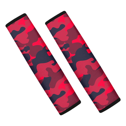 Red Pink And Black Camouflage Print Car Seat Belt Covers