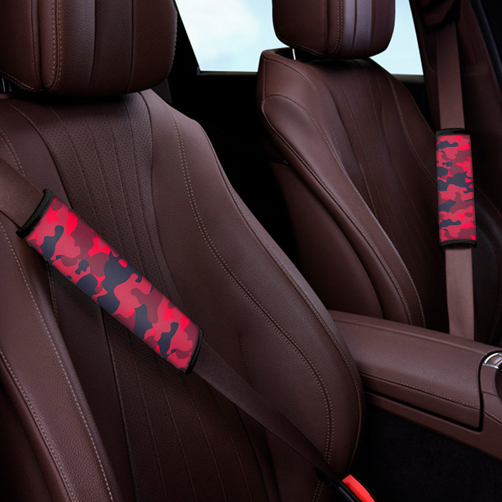 Red Pink And Black Camouflage Print Car Seat Belt Covers