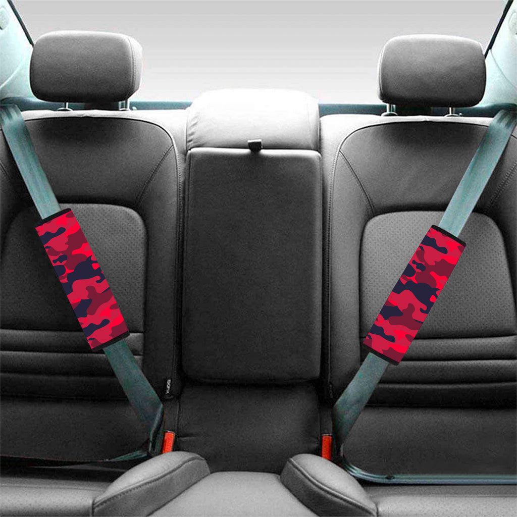 Red Pink And Black Camouflage Print Car Seat Belt Covers