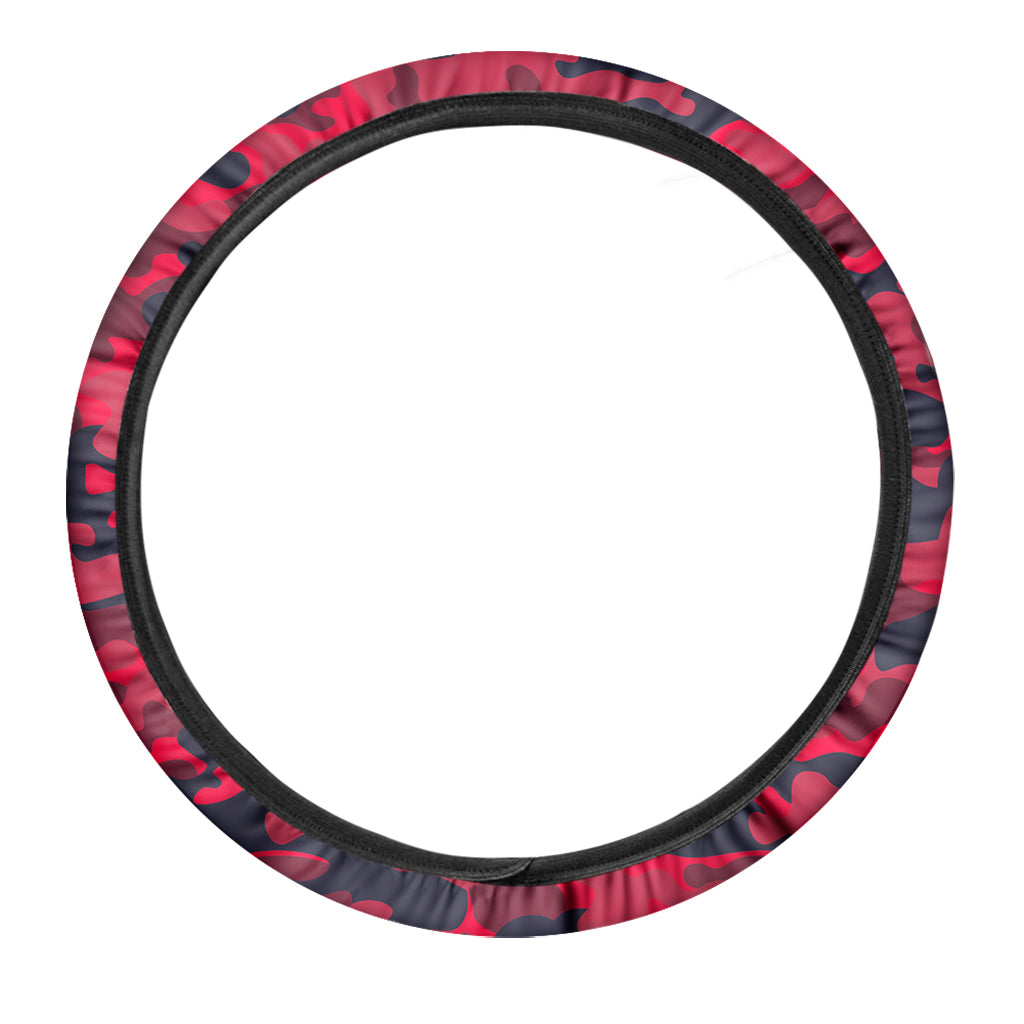 Red Pink And Black Camouflage Print Car Steering Wheel Cover