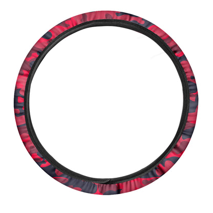 Red Pink And Black Camouflage Print Car Steering Wheel Cover