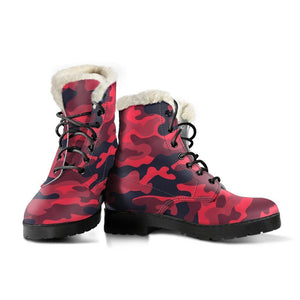 Red Pink And Black Camouflage Print Comfy Boots GearFrost