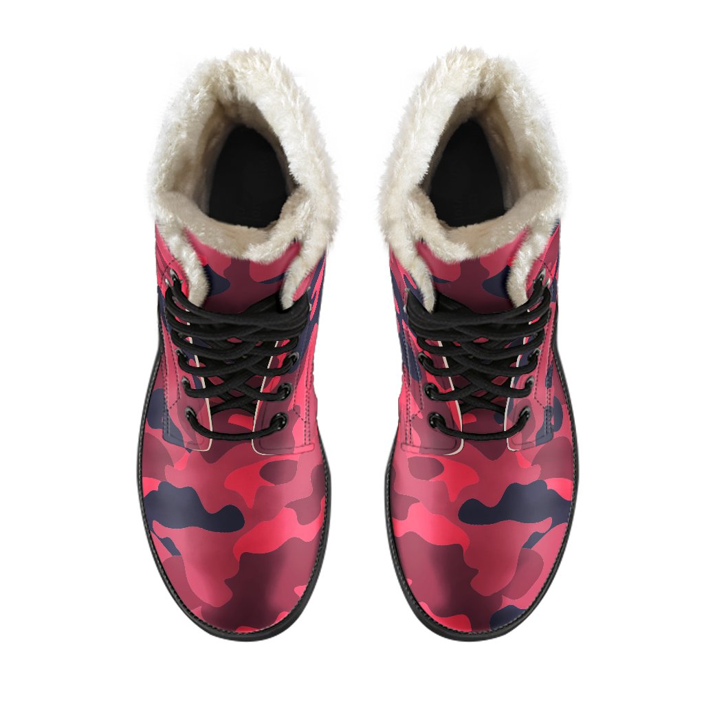 Red Pink And Black Camouflage Print Comfy Boots GearFrost