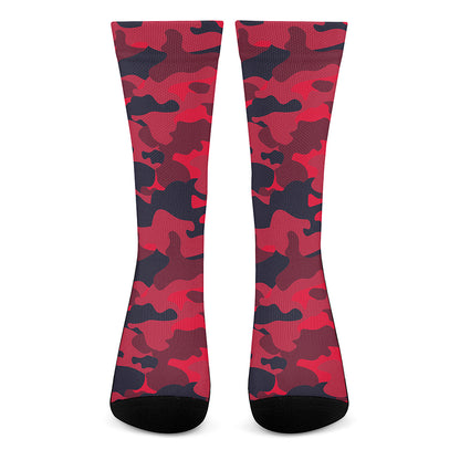Red Pink And Black Camouflage Print Crew Socks