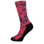 Red Pink And Black Camouflage Print Crew Socks
