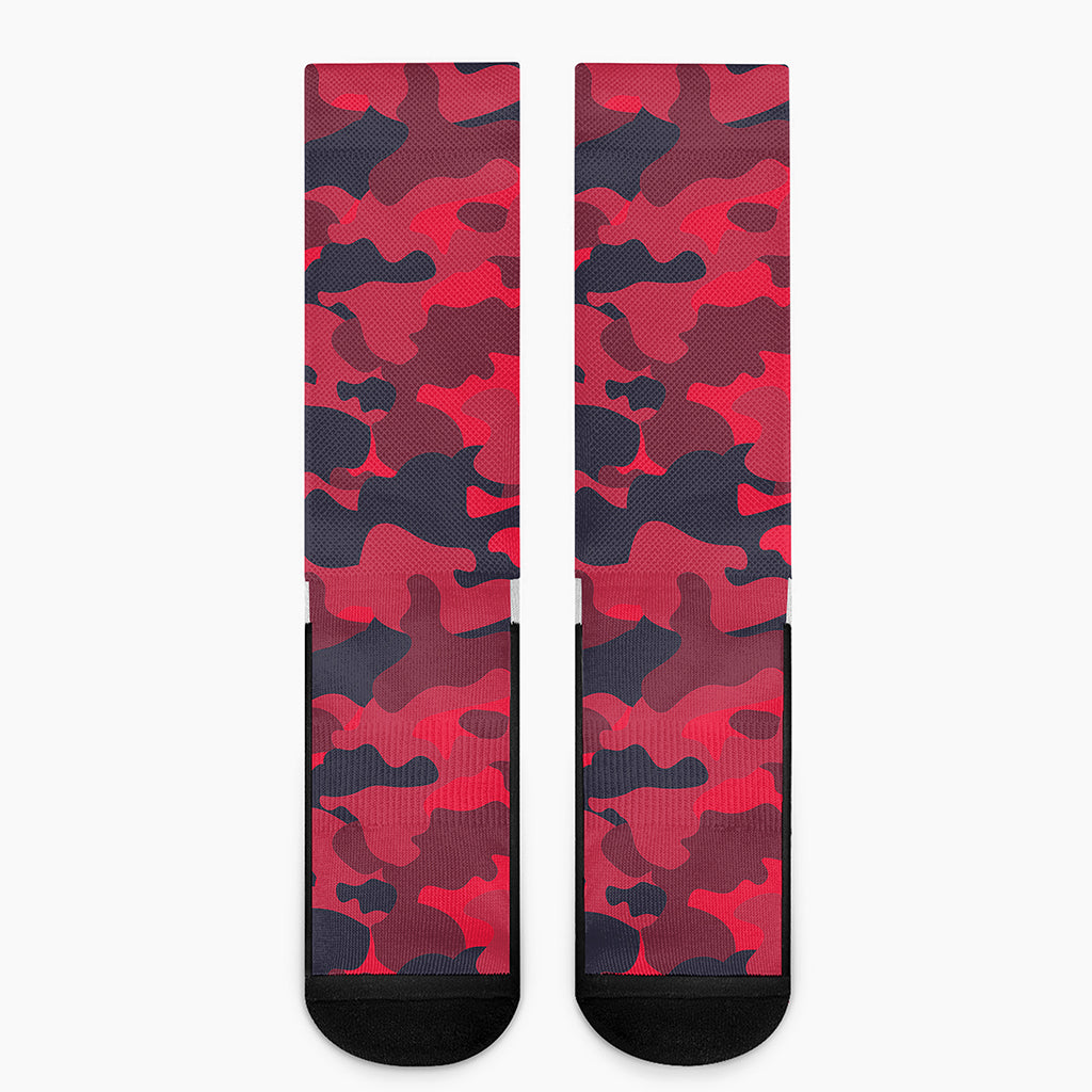 Red Pink And Black Camouflage Print Crew Socks