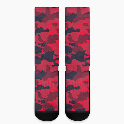 Red Pink And Black Camouflage Print Crew Socks