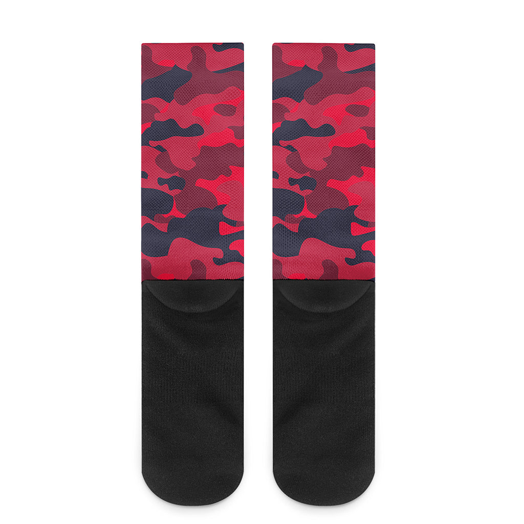 Red Pink And Black Camouflage Print Crew Socks