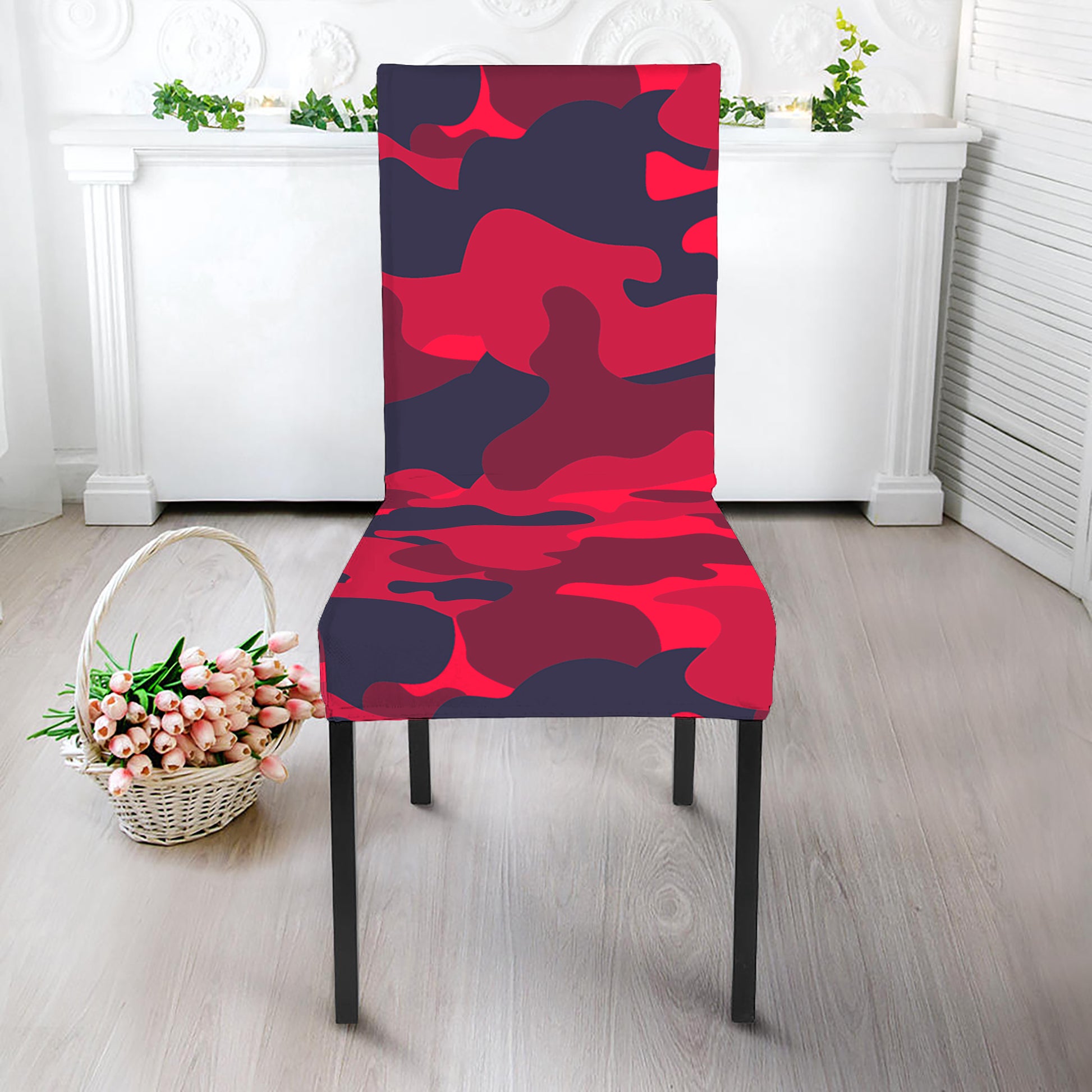 Red Pink And Black Camouflage Print Dining Chair Slipcover