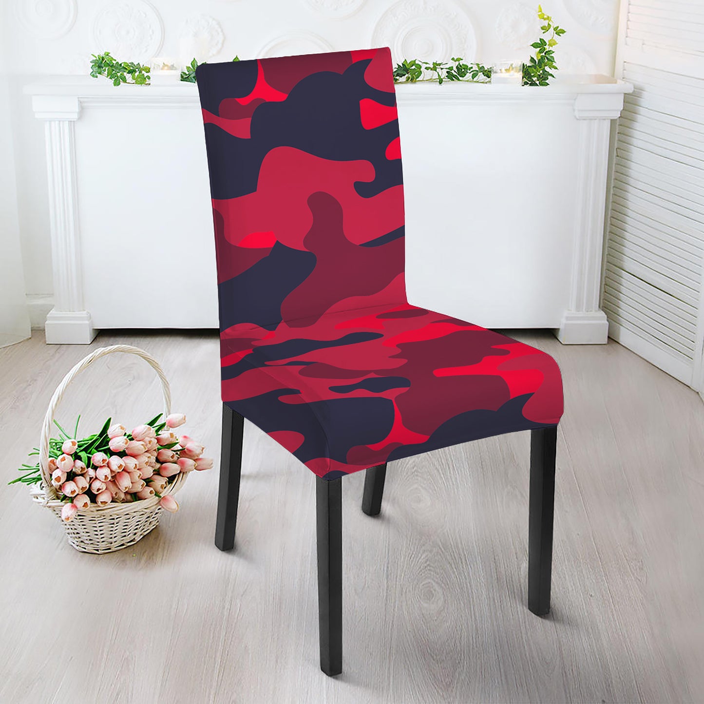 Red Pink And Black Camouflage Print Dining Chair Slipcover