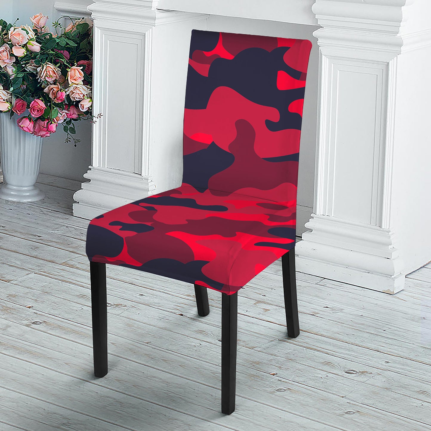 Red Pink And Black Camouflage Print Dining Chair Slipcover