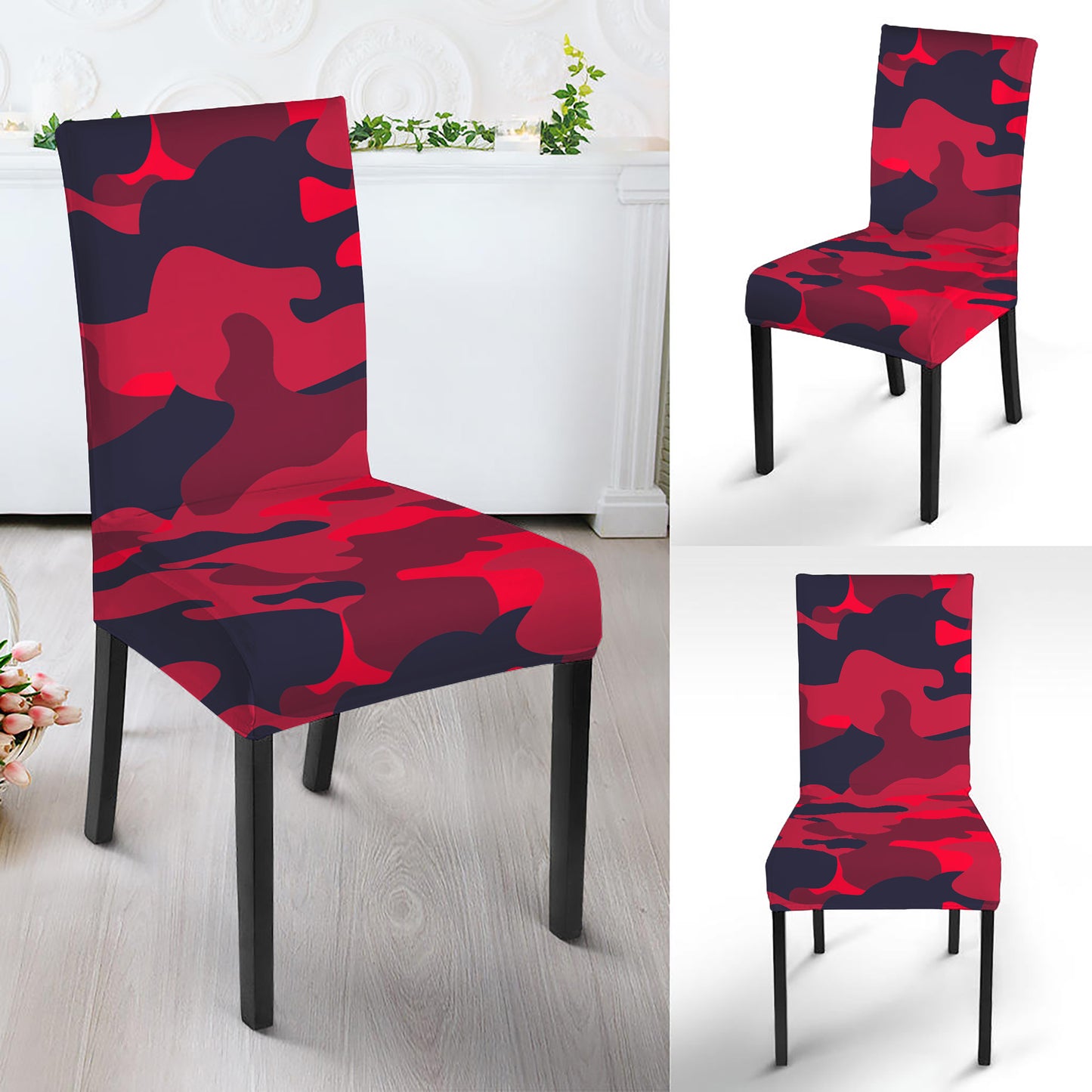 Red Pink And Black Camouflage Print Dining Chair Slipcover