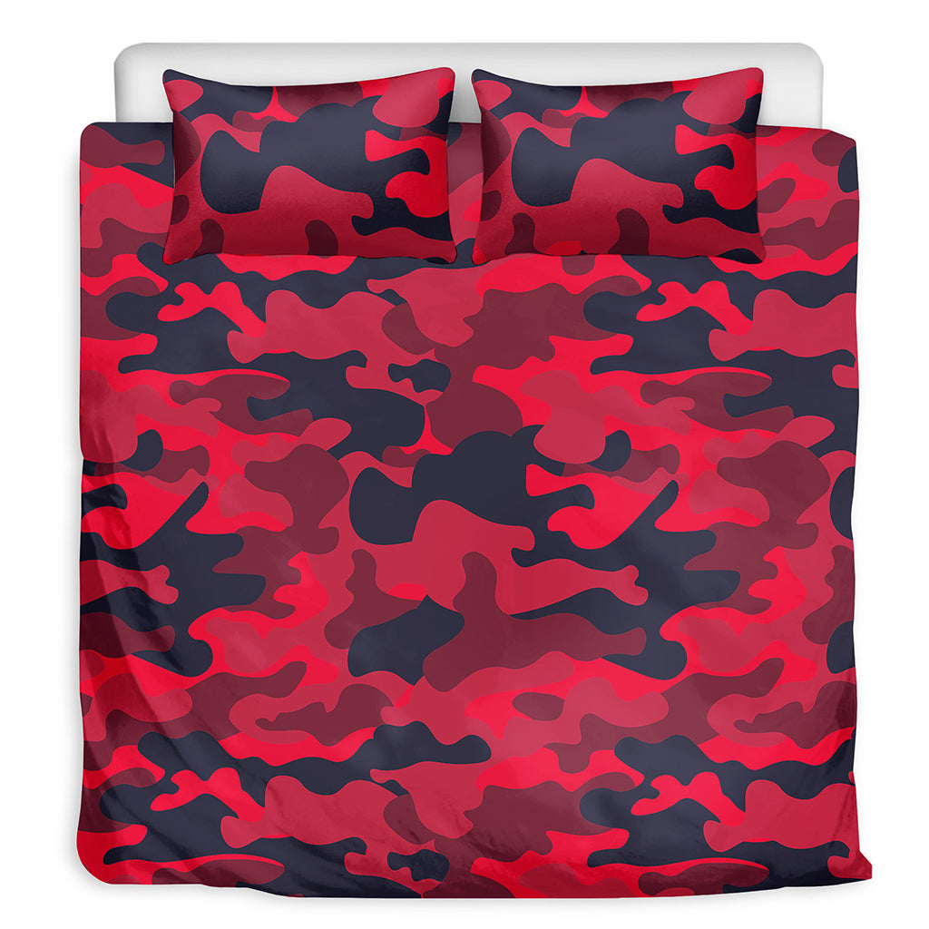 Red Pink And Black Camouflage Print Duvet Cover Bedding Set