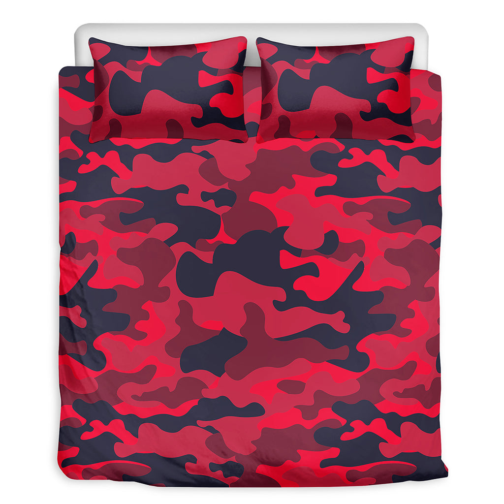 Red Pink And Black Camouflage Print Duvet Cover Bedding Set