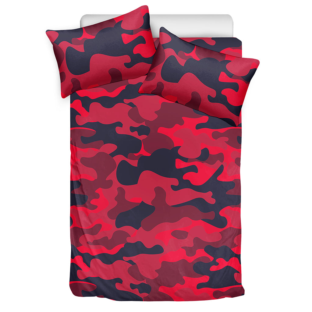 Red Pink And Black Camouflage Print Duvet Cover Bedding Set