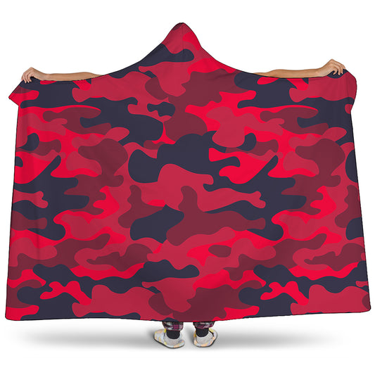 Red Pink And Black Camouflage Print Hooded Blanket