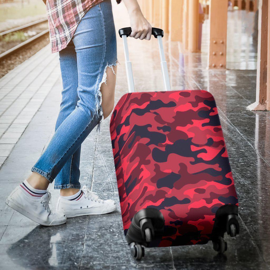 Red Pink And Black Camouflage Print Luggage Cover GearFrost