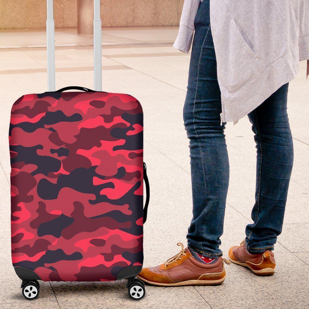 Red Pink And Black Camouflage Print Luggage Cover GearFrost