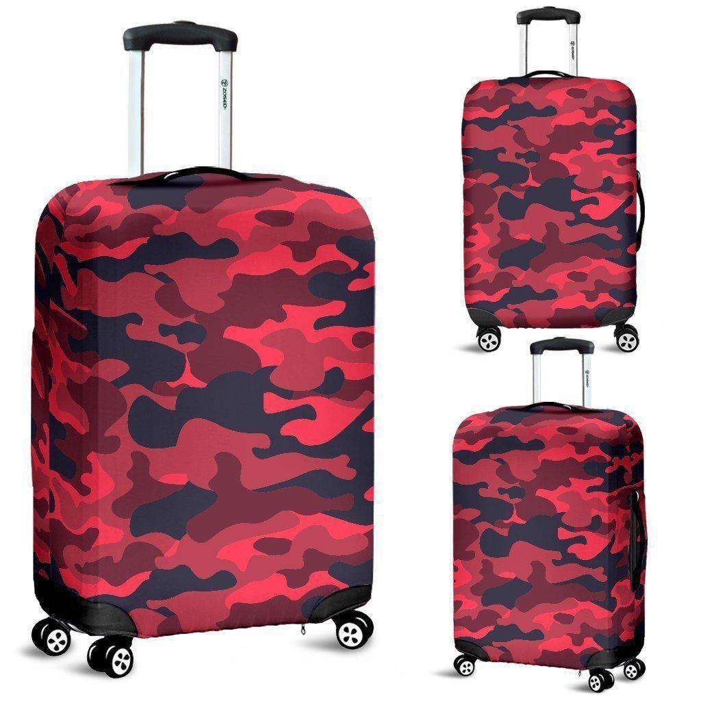 Red Pink And Black Camouflage Print Luggage Cover GearFrost