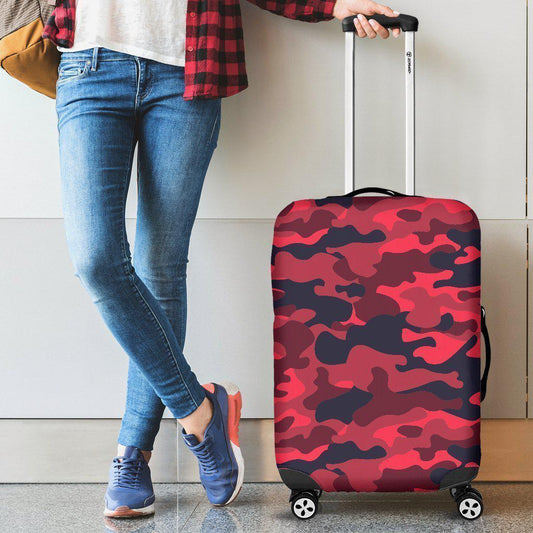 Red Pink And Black Camouflage Print Luggage Cover GearFrost