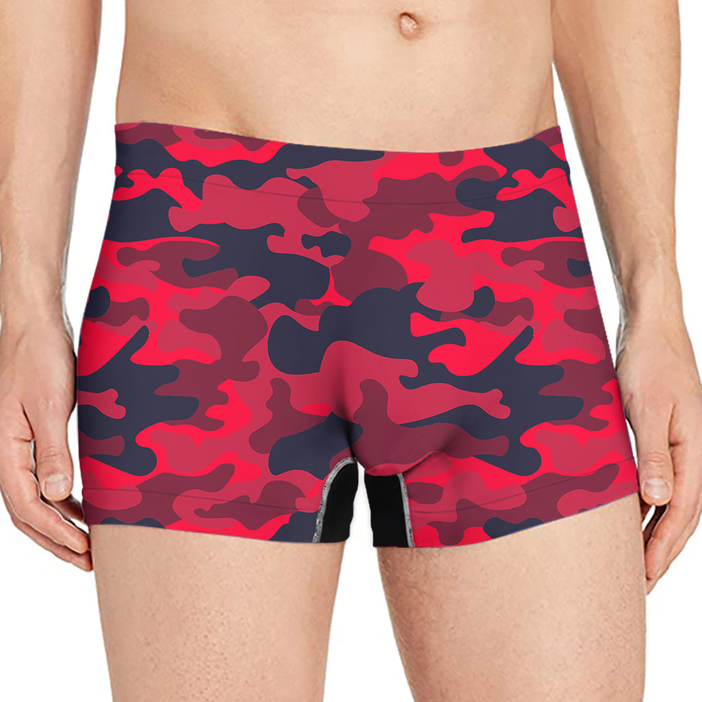 Red Pink And Black Camouflage Print Men's Boxer Briefs