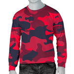 Red Pink And Black Camouflage Print Men's Crewneck Sweatshirt GearFrost
