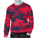 Red Pink And Black Camouflage Print Men's Crewneck Sweatshirt GearFrost