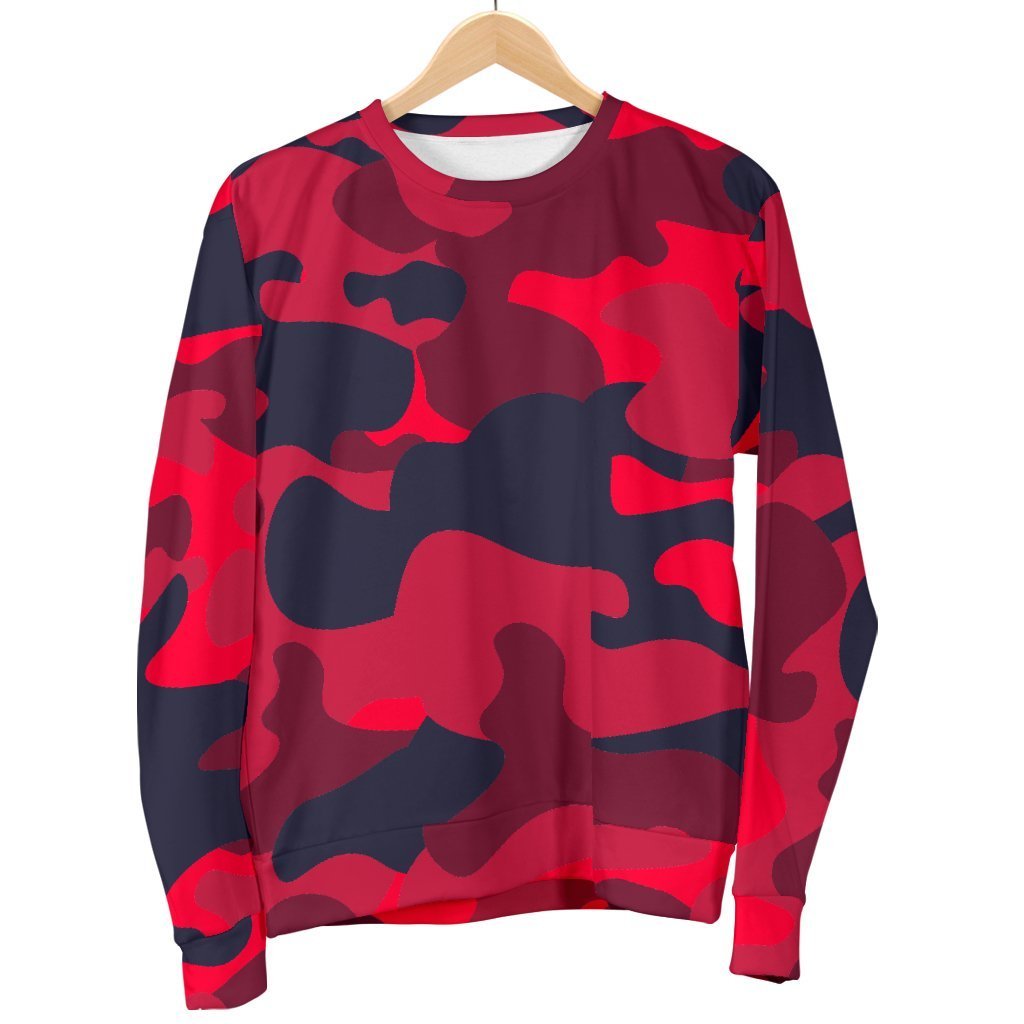 Red Pink And Black Camouflage Print Men's Crewneck Sweatshirt GearFrost