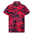 Red Pink And Black Camouflage Print Men's Short Sleeve Shirt