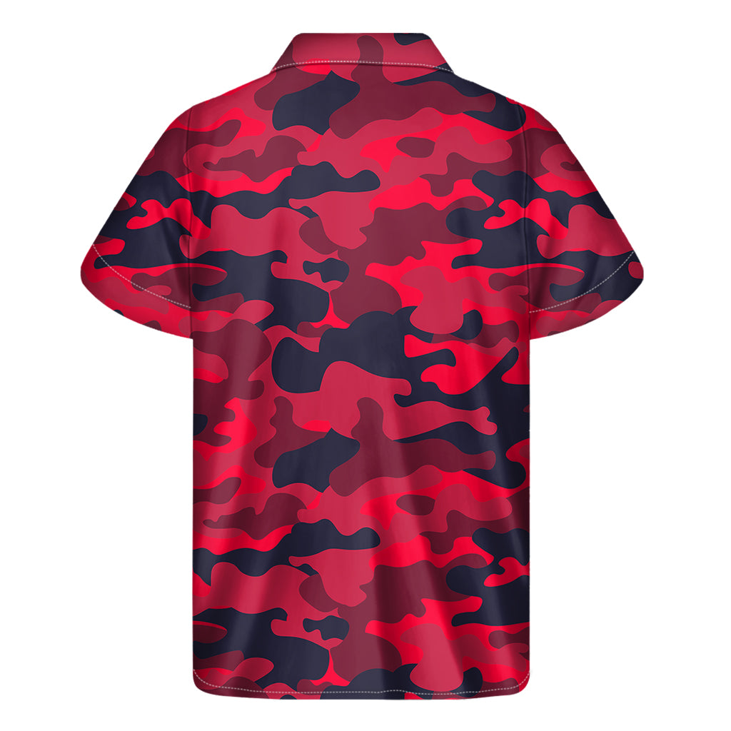 Red Pink And Black Camouflage Print Men's Short Sleeve Shirt