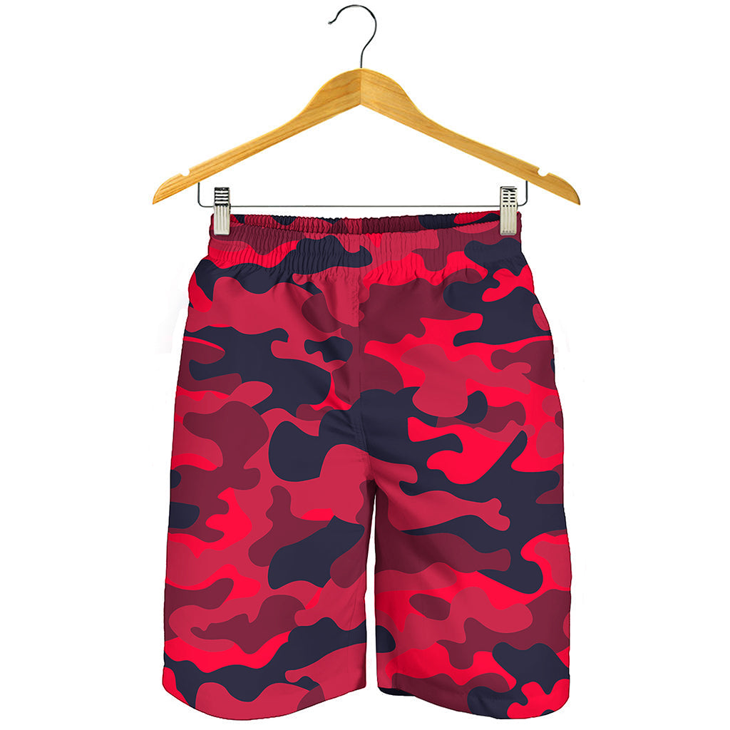 Red Pink And Black Camouflage Print Men's Shorts