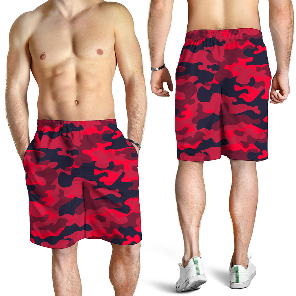 Red Pink And Black Camouflage Print Men's Shorts
