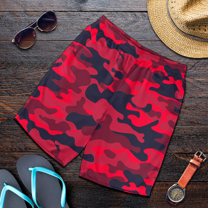 Red Pink And Black Camouflage Print Men's Shorts