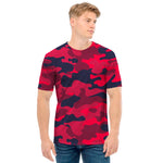 Red Pink And Black Camouflage Print Men's T-Shirt