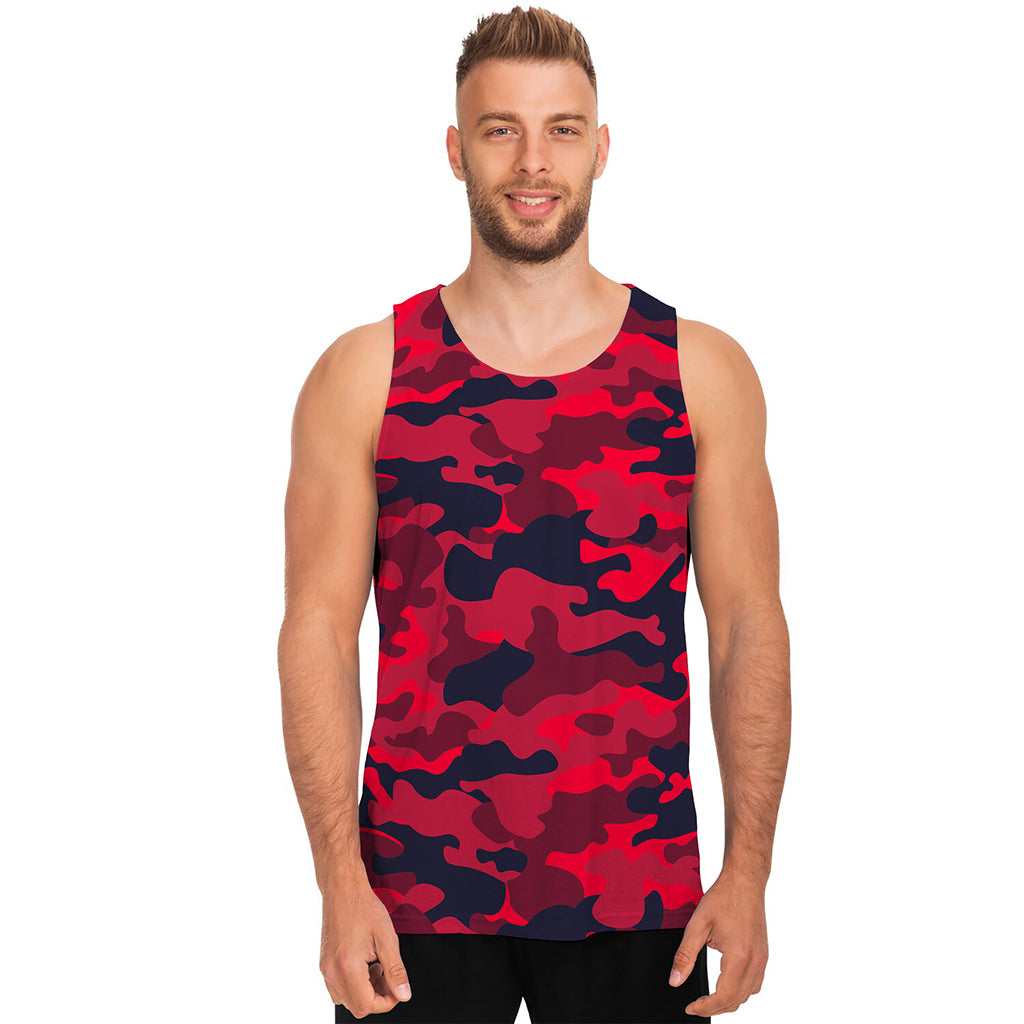 Red Pink And Black Camouflage Print Men's Tank Top