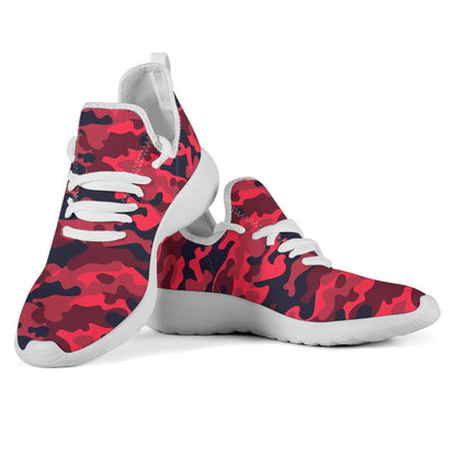 Red Pink And Black Camouflage Print Mesh Knit Shoes GearFrost