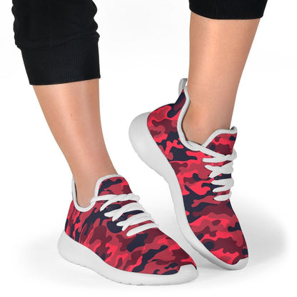 Red Pink And Black Camouflage Print Mesh Knit Shoes GearFrost
