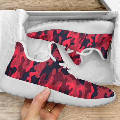 Red Pink And Black Camouflage Print Mesh Knit Shoes GearFrost