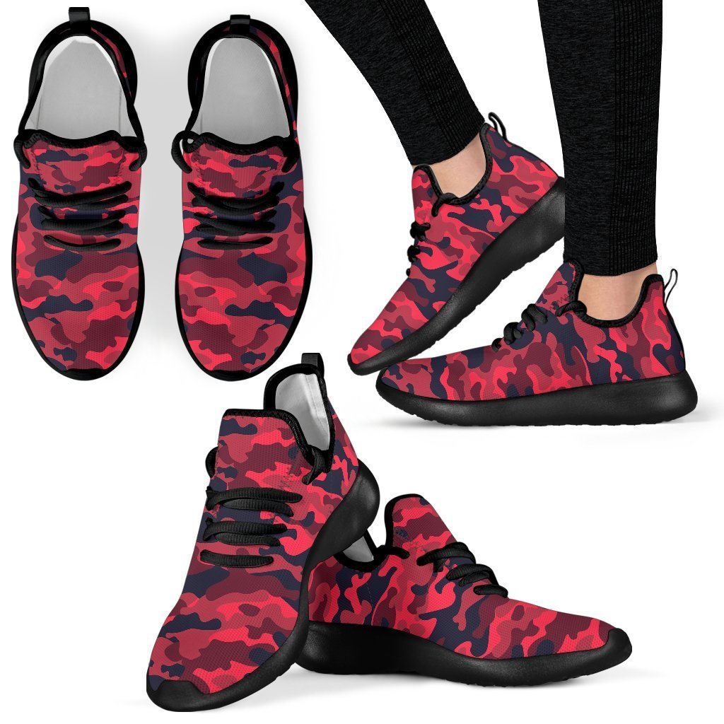 Red Pink And Black Camouflage Print Mesh Knit Shoes GearFrost